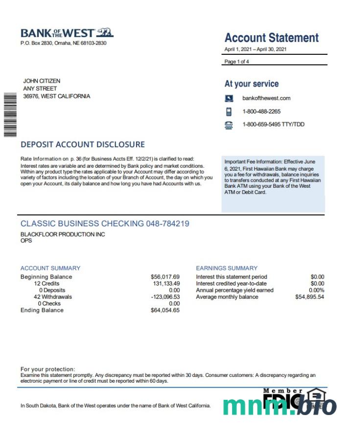 Bank Zachodni w USA szablon w formacie excel pdf
